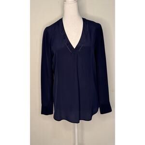 J Crew Navy Blue Silk Tunic Top V Neck Size 2